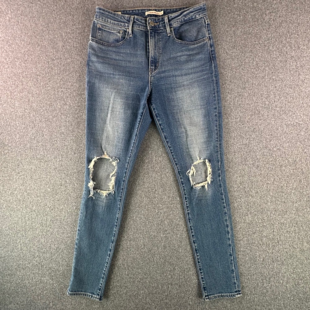 Levi's Jeans Womens 30 721 High Rise Skinny Blue Distressed Ripped Knee